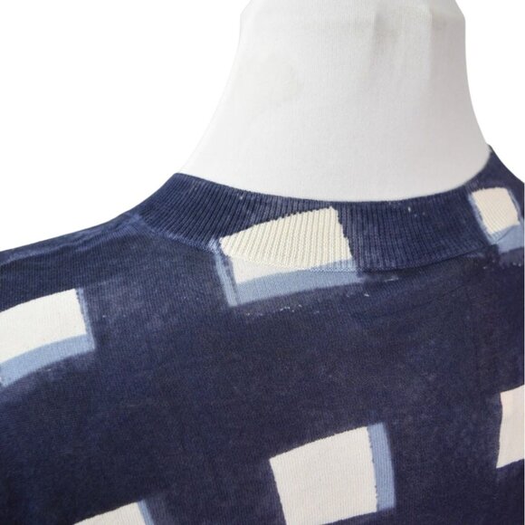 Tory Burch Cardigan Sweater Womens Small Navy Antibesa Cotton Geometric Pattern - Picture 10 of 11